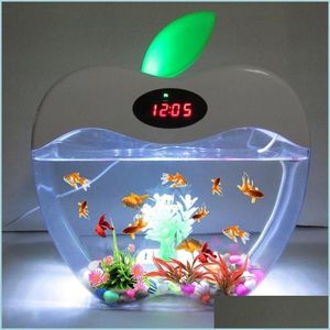Aquariums Aquarium USB Mini avec LED Night Light Écran d'affichage LCD et horloge Fish Tank Personnaliser Bol D20 Y200917 Dro Homeindustry DHFQY