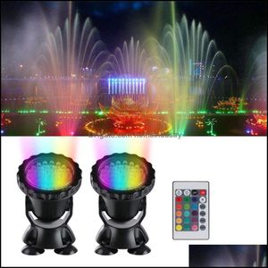 Aquariums Éclairage 12V Submersible Pond Light Mti-Color Aquarium Spotlight pour fontaine de jardin Fish Tank RVB LED éclairage avec télécommande Dhqih