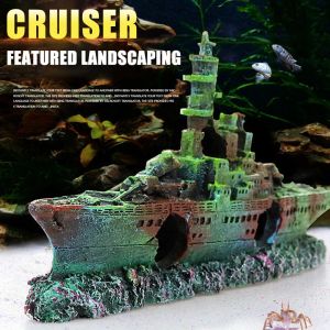 Aquariums Resin Craft Wreck Boat Sunk Battleship War Ship Ship Fish Tank Aquarium Ornement