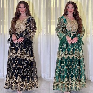 Árabe Dubai Mujeres Túnica Oro Bordado Precioso Jalabiya Medio Oriente Abaya Vestido de noche musulmán Elegante Fiesta Túnicas Ropa étnica Ramadán