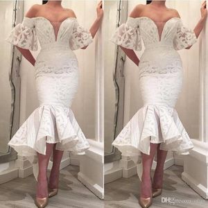 Arabe pas cher Dubaï Sexy épaule courte sirène robes de bal dentelle Tulle haut bas robe formelle robes de soirée Abendkleider