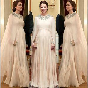 Vestidos de noche árabes O-cuello Apliques Con cuentas A-Line Chiffon Prom Mujeres embarazadas Vestidos de fiesta de maternidad