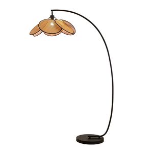 Lampadaire Arc style japonais moderne luxe abat-jour en rotin lampe sur pied 58 cm largeur 170 cm hauteur pour hôtel maison salon chambre salle d'étude décor