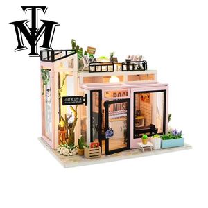 Architecture DIY Maison À La Main Romantique Café DIY Jouets Dollhouse Micro Paysage Meubles Poupées Modèle Assemblé Garçon Fille Bois Modèles 220829