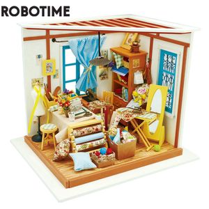 Architecture/Bricolage Maison Robotime DIY Lisa Tailor Shop avec meubles enfants adultes Grils maison de poupée Miniature maison de poupée en bois Kits jouet DG101 230614