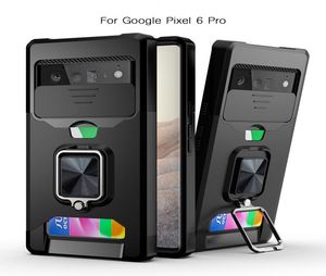 Étuis d'armure pour Google Pixel 6 Pro 5A, coque rigide en verre trempé, support hybride mince en silicone, anneau magnétique, carte de Protection Cove1309007