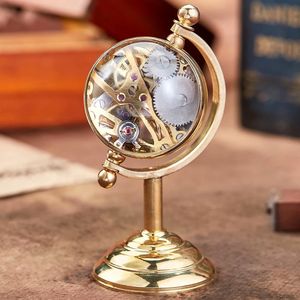 Arrivée Spinning Globe Gold Desk Clock Men Creative Gift For Pocket Watch Copper Table Mechanical Male 240327