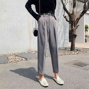 Llegada Primavera Corea Moda Mujeres Alta Cintura Casual Traje Negro Pantalones Sueltos Recto Tobillo Longitud Harem Mujer S525 210512