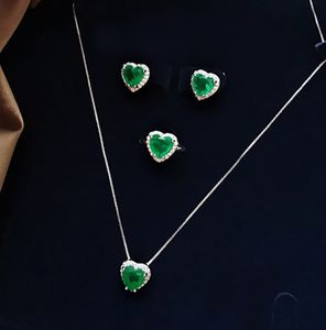 Llegada de plata esterlina 925 conjunto de joyas de piedras preciosas esmeralda collar de piedra natural/pendientes/anillo joyería de compromiso de boda