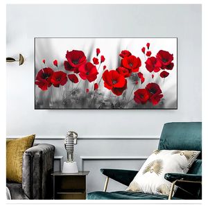 Pintura en lienzo de arte, cuadro de flor de amapola roja en la pared para sala de estar, decoración del hogar, sin marco, póster de flores moderno, impresión de pared Woo