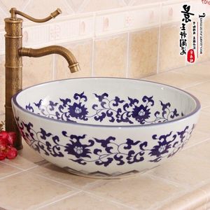 Peinture à la main d'art jingdezhen lavabos en céramique de porcelaine bleue et blanche pour salle de bain de haute qualité Ehhwe