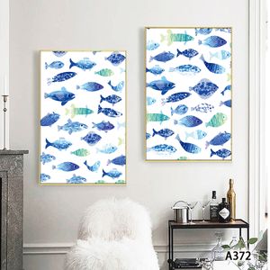 Póster Artístico impreso, pintura de pescado impresa en lienzo, cuadros de pared para cocina, arte abstracto de animales, decoración del hogar