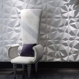 Art3d - Paneles de pared de plástico 3D de 50 x 50 cm, diseño de diamantes insonorizados, pegatinas blancas para sala de estar, dormitorio, fondo de TV (paquete de 12 azulejos de 32 pies cuadrados)
