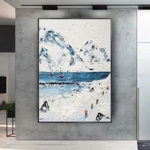 Arthyx Paleteta hecha a mano Pinturas al óleo de montaña de nieve sobre lienzo, paisaje abstracto Imagen de decoración del hogar moderno para sala de estar