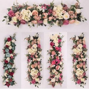 Fila de flores de arco artificial, 100cm de longitud, peonías de seda, rosas, flores de simulación, filas, centro de mesa de boda, telón de fondo decorativo