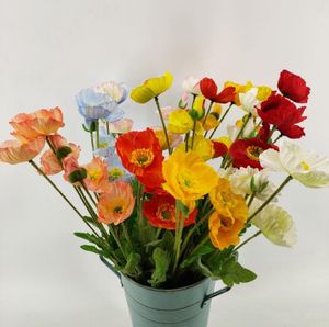 Flores decorativas para el hogar de flores artificiales, broche de flores de amapola, decoraciones para fiesta de boda, un ramo, cuatro cabezas de flores