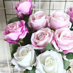 Ramo de flores rosas de seda de rama larga para boda, decoración del hogar, plantas falsas, suministros de corona DIY, accesorios