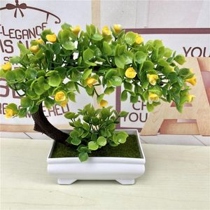 Bonsái de plantas verdes artificiales, flores falsas de plástico, maceta de árbol pequeño, adornos en maceta para decoración de jardín de mesa para el hogar 528411