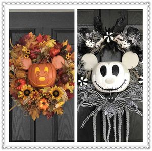 Couronne de tête de citrouille artificielle pour Halloween, couronne de souris, décoration de porte d'entrée suspendue, décoration de récolte de vacances Y08317035793
