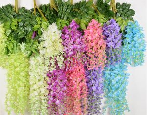 Flores de hiedra artificial Flor de seda 110 cm (43.3 '') Flor de vid de glicinia Rota para centros de mesa de boda Decoraciones Ramo Guirnalda Hogar