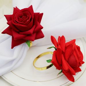 Anneaux de serviette de Rose artificielle porte-serviettes de fleur pour la décoration de Table de Restaurant d'hôtel de Banquet de la Saint-Valentin de mariage