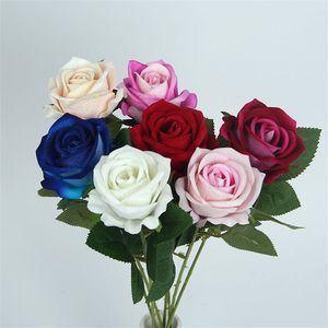Rosa artificial con un toque real, flores de franela de imitación para decoración del hogar, fiesta de boda, flores