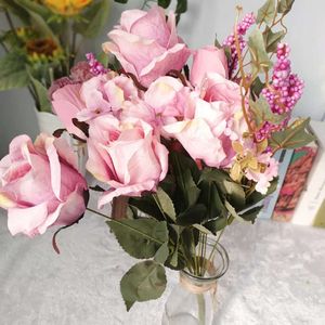 Bouquet de roses artificielles en soie vive de haute qualité, fausses fleurs de maintien de mariée, décoration de mariage à domicile, Flores s