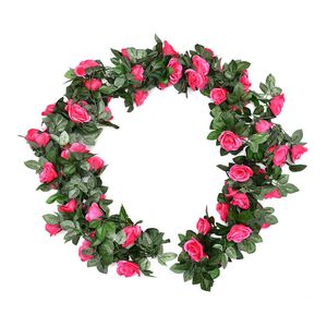 Flores artificiales de vid rosa, flor colgante falsa con hojas verdes para ceremonia de boda, decoraciones de pared para el jardín del hogar