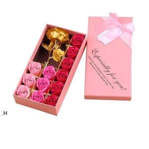 Savon Artificiel Pétales de Fleurs 12pcs Boîte Roses avec Imitation Feuille d'Or Rose Fleur pour Saint Valentin Anniversaire de Mariage par la mer GCB15268