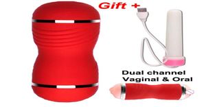 Masturateur artificiel Vaginal oral à double canal pour l'homme Pocket Sex Vagin Vrai Pussy Toys pour hommes Masturbation Blowjob4405957 Meilleure qualité
