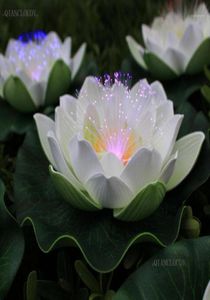 Artificiel imperméable LED Optic Fiber Light Floating White Lotus Flowers Lily Wedding Party Night Light Decoration D5515746894