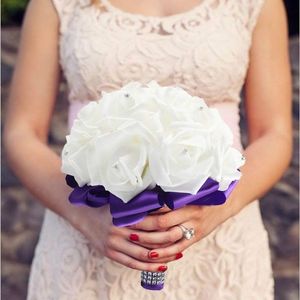 2 pièces mariage artificiel tenant Bouquet fleurs Roses cristal strass mariée soie jeter mariage Bouquet de mariée