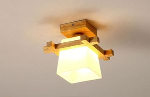 Artpad Tatami Luz de techo japonesa para iluminación del hogar Pantalla de vidrio E27 Lámpara de techo LED Base de madera Pasillos Accesorios de porche MYY