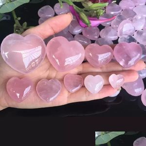 Arts et artisanat 2022 quartz rose naturel en forme de coeur cristal rose sculpté palmier décor amour guérison amant de pierres précieuses Gife coeurs de pierre G Dhwhm