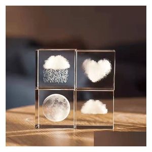 Arts et artisanat Cristal Scpture 3D Corps carré personnalisé Gouttes de pluie Nuages Amour pour la Lune Système solaire Décoration artisanale cubique Dro Dhfie