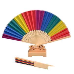 Arts Et Artisanat Mode Arc-En-Ciel Pliant Ventilateur Bambou Soie Tissu Festival Décoration Scène Performance Danse Fans 38X21Cm Drop Delivery Dhitw