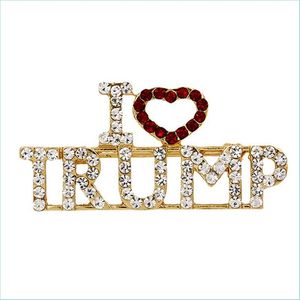 Arts Et Artisanat J'aime Trump Strass Broche Broches Pour Femmes Glitter Cristal Lettres Manteau Robe Bijoux Broches Drop Delivery Home Dhvhf