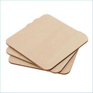 Arts And Crafts Square Rec Círculos recortados de madera sin terminar Rebanadas de madera en blanco Piezas para pintura de bricolaje Art Craft Project Wedding Party Dhbzp