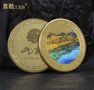 Arts et artisanat Souvenirs touristiques, culturels et créatifs de la zone d'intérêt panoramique et historique de la vallée de Jiuzhaigou Site panoramique de la pièce d'or commémorative