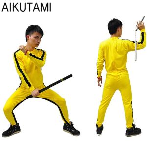 Artes Bruce Lee Mamelucos para niños Adultos Uniformes Amarillos Wushu Conjunto de Kung Fu Ropa Wu Shu Traje Chino para Hombres Conjuntos de Artes Marciales