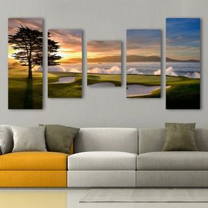 ArtSailing 5 piezas lienzo paisaje golf atardecer árbol océano pintura HD imágenes arte de la pared decoración del hogar para la sala de estar poster235K