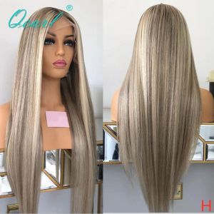 Qearl Perruques en dentelle avec reflets blond cendré Transparent Full Lace Front Wig cheveux humains pour femmes