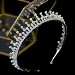 ASNORA Tiara Cubic Zirconia mujer alargamiento perla corona joyería nupcial desfile tocado completo boda accesorios para el cabello X0625