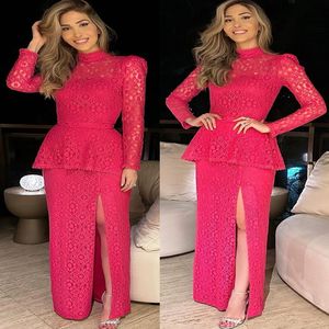 Aso 2023 nov ebi arabe fuchsia gaine de la mariée robes en dentelle en soirée bal anniversaire formel célébrité mère de robes de marié habille zjt019