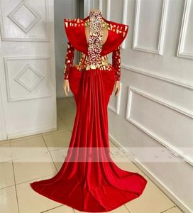 Aso Ebi vestidos De noche De sirena De cristal africano rojo para niñas negras vestidos De fiesta De talla grande bata De noche para mujer