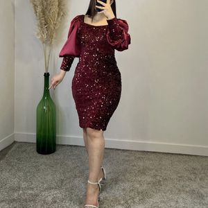 Aso Ebi Style Cocktail Robes African Scoop Neck Prom Prom Long Puff Sleeves Sirène Vintage Thé Longueur Arabe Robes de soirée formelles 2507