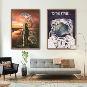 Affiches d'astronaute Affiches et imprimés astronaute Space Moon Toile peinture murale Art Picture chambre Living Boy's Room Home Decor No Frame Wo6