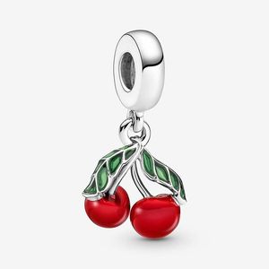 Asimétrico Cereza Fruta Cuelga Charm Pandoras Plata Esterlina 925 Joyería de Lujo Conjunto de Encantos Rojos Pulsera Fabricación de dijes Collar de Diseñador Colgante Caja Original