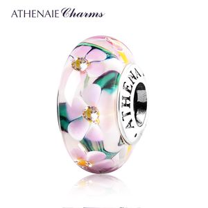 ATHENAIE Véritable Verre De Murano 925 Argent Noyau Fleur Jardin Charmes Perle Fit Bracelets Européens Collier Pour Femmes DIY Bijoux Q0531