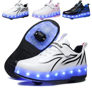 Zapatos de atletismo Two Wheels Children Roller Fashion LED USB Cargo de Sports Casual Sports Skate Ni￱os Sneakers tama￱o 28-40